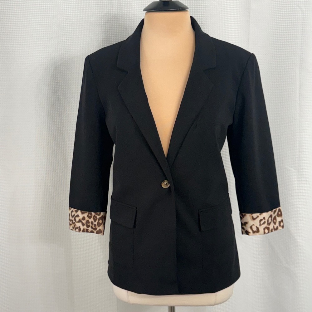 Andree by Unit Women's Leopard Print Cuffs Black Blazer